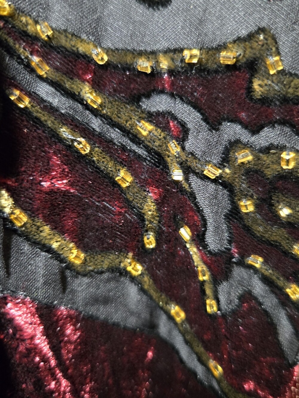 R&K Originals Women's 1X Silk Burnout Velvet Kimono Cardigan Burgundy Fringe - Picture 12 of 16